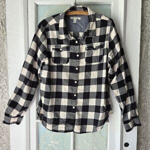 Tailor Vintage Black White Buffalo Plaid Button Up Shirt XXL